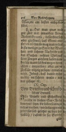IX. Cap. Von Brieffen und schrifftlichen Beweiß.