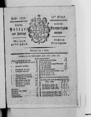 10tes Stück, Ausgabe vom 5. März 1800
