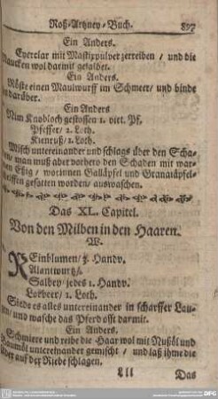 Das XL. Capitel. Von den Milben in den Haaren.