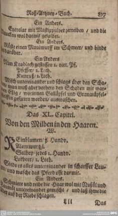 Das XL. Capitel. Von den Milben in den Haaren.