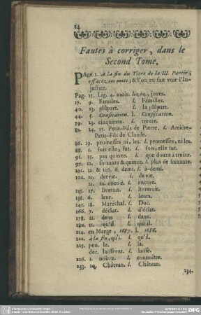 Fautes à corriger, dans le Second Tome