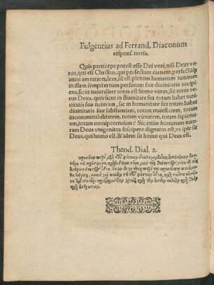 Fulgentius ad Ferrand. Diaconum respons. tertia.