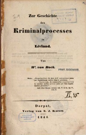 Zur Geschichte des Kriminalprocesses in Livland