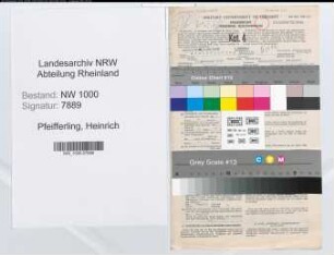 Entnazifizierung Heinrich Pfeifferling, geb. 12.02.1891 (Steuersekretaer)