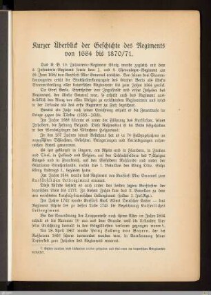 Kurzer Überblick der Geschichte des Regiments von 1664 bis 1870/71