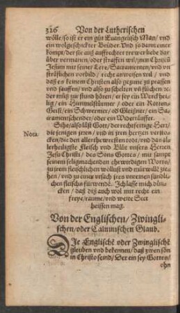 Von der Englischen/ Zwinglischen/ oder Calvinischen Glaub.