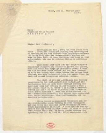 Brief an Fritz Volbach : 21.02.1929
