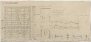 Fischer, Theodor; Planegg bei München (Bayern); Ev. Waldkirche - Gitter zwischen Kirche u. Gemeindesaal (Ansicht, Schnitt, Details)