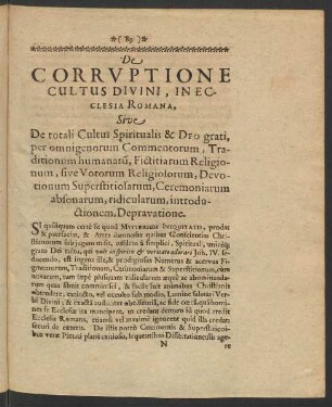 De Corruptione Cultus Divini, In Ecclesia Romana, Sive De totali Cultus Spiritualis & Deo grati ...