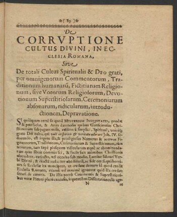 De Corruptione Cultus Divini, In Ecclesia Romana, Sive De totali Cultus Spiritualis & Deo grati ...