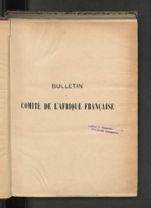 1.1891: Bulletin du Comité de l'Afrique Française