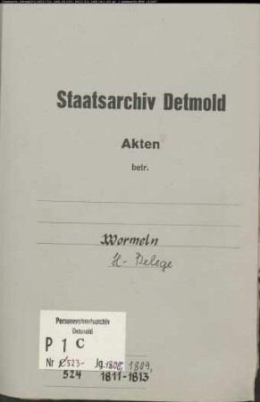 Belegakten zum Heiratsregister der katholischen Gemeinde Wormeln, Kreis Warburg (1808-1809, 1811-1813)