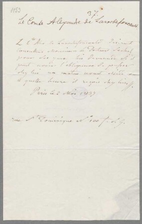 Alexandre François de la Rochefoucauld (1767 - 1841) Autographen: Brief von Alexandre François de la Rochefoucauld an Julius Sichel - BSB Autogr.Cim. La Rochefoucauld, Alexandre