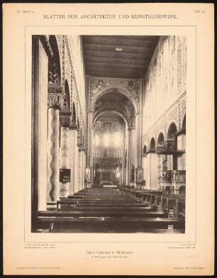 Sankt Godehard, Hildesheim: Innenansicht in den Chor (aus: Blätter für Architektur und Kunsthandwerk, 3. Jg., 1890, Tafel 14)