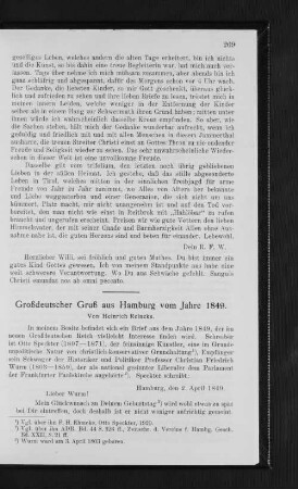 Großdeutscher Gruß aus Hamburg vom Jahre 1849.