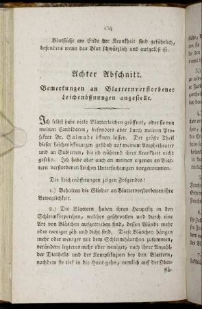 Achter Abschnitt. Bemerkungen an Blatternverstorbener Leichenöffnungen angestellt.