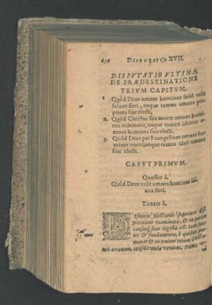 Disputatio Ultima, De Praedestinatione Trium Capitum.