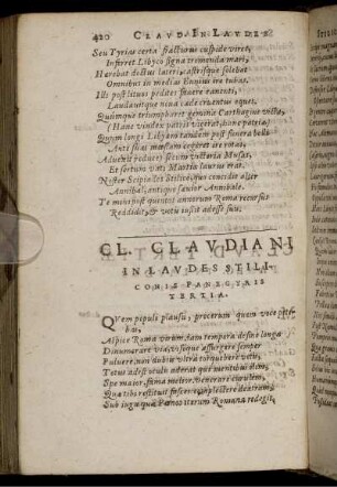 Cl. Claudiani In Laudes Stiliconis Panegyris Tertia