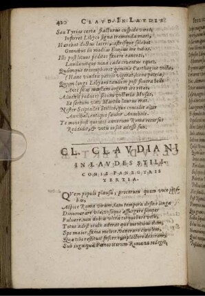 Cl. Claudiani In Laudes Stiliconis Panegyris Tertia