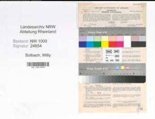 Entnazifizierung Willy Solbach, geb. 15.12.1912 (Verw.Angest.)
