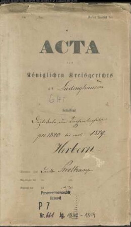 Kirchenbuchduplikat der katholischen Gemeinde Herbern (GHT 1840-1849; GHT 1850-1874). (Gemeinde: Herbern, Katholische Gemeinde)