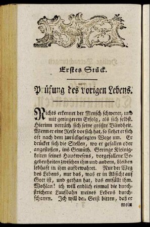 Erstes Stück. Prüfung des vorigen Lebens.