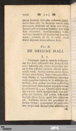 Cap. II. De Origine Mali.