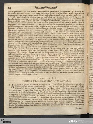 Sectio III. Ivdicia Ecclesiastica Cvm Adnexis.