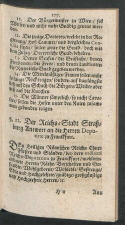 §. 11. Der Reichs-Stadt Straßburg Antwort an die Herren Deputirte zu Franckfurt