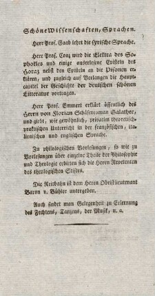 Schöne Wissenschaften, Sprachen