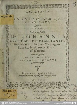 Disputatio de in integrum restitutione