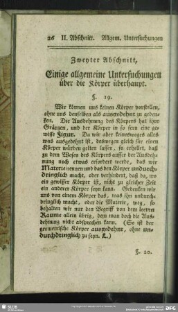 Zweyter Abschnitt, Einige allgemeine Untersuchungen über die Körper überhaupt