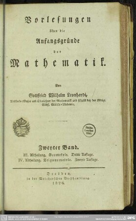 2: Vorlesungen über die Anfangsgründe der Mathematik
