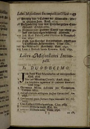 Libri Miscellanei Incompacti In Duodecimo