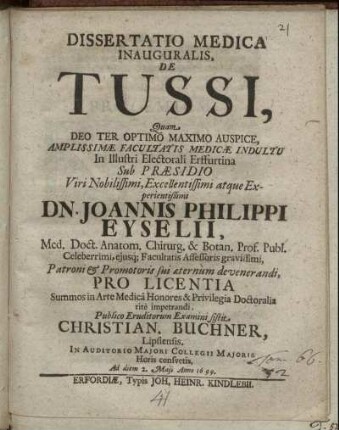 Dissertatio Medica Inauguralis, De Tussi