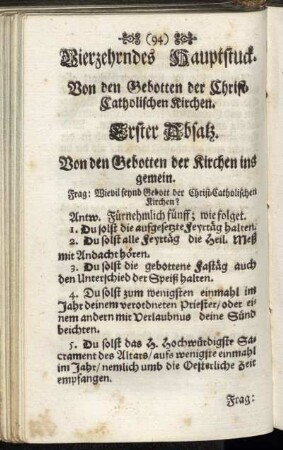 Vierzehrndes Hauptstuck. Von den Gebotten der Christ-Catholischen Kirchen