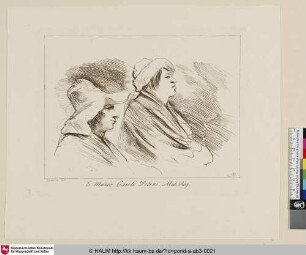 [Studie von zwei männlichen Brustbildern mit Hüten; Studies of men in profile to right]
