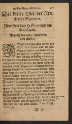 Der dritte Theil der Artickel des Glaubens. Von Gott dem H. Geist/ und unser Heiligung.