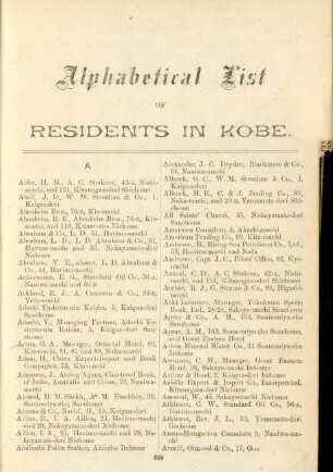Alphabetical List of residents in Kobe