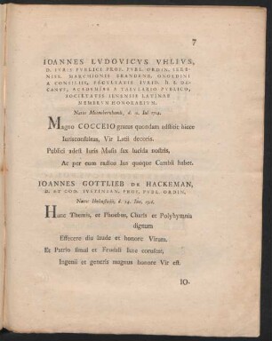 Joannes Ludovicus Uhlius ... Joannes Gottlieb De Hackeman ...