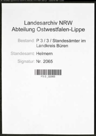 Sterberegister Standesamt Helmern
