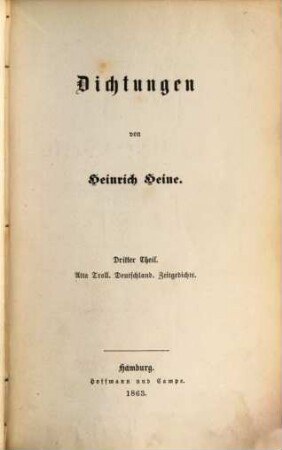 Heinrich Heine's sämmtliche Werke : rechtmäßige Original-Ausgabe, 17. Dichtungen ; 3