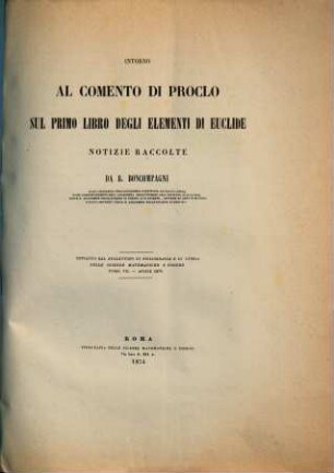 Intorno al comento di Proclo sul primo libro degli Elementi di Euclide : notizie raccolte