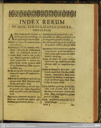 Index Rerum In Hoc Syntagmata Comprehensarum