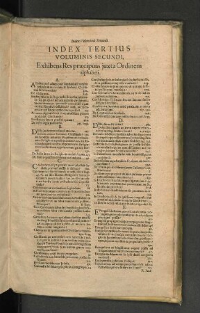 Index tertius Voluminis secundi, Exhibens Res praecipuas juxta Ordinem alphabeti.