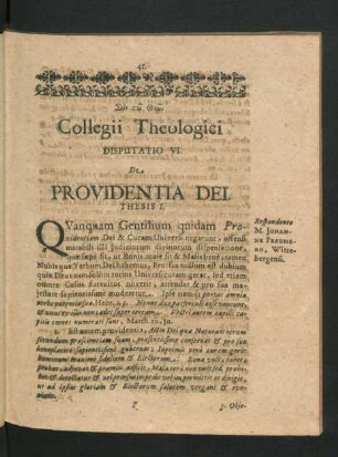 Disputatio VI. De Providentia Dei.