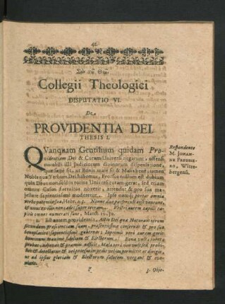 Disputatio VI. De Providentia Dei.