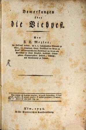 Bemerkungen über die Viehpest