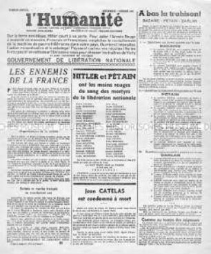 Illegales Nachrichtenblatt der KP-Zeitung "l'Humanité" zur Lage im besetzten Frankreich