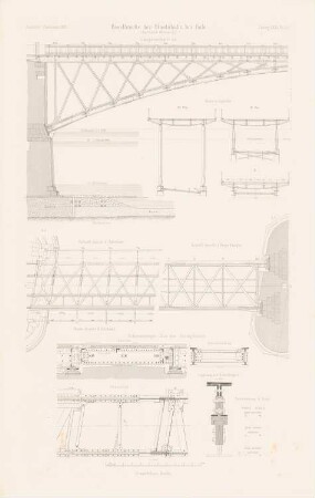 Moselbrücke der Staatsbahn, Koblenz-Güls: Schnitte, Details (aus: Atlas zur Zeitschrift für Bauwesen, hrsg. v. F. Endell, Jg. 31, 1881)